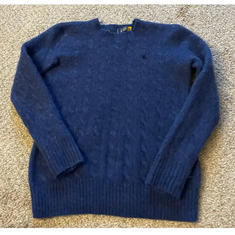 Polo Ralph Lauren Wool Alpaca Women Small Cable Knit Sweater Chunky Academia